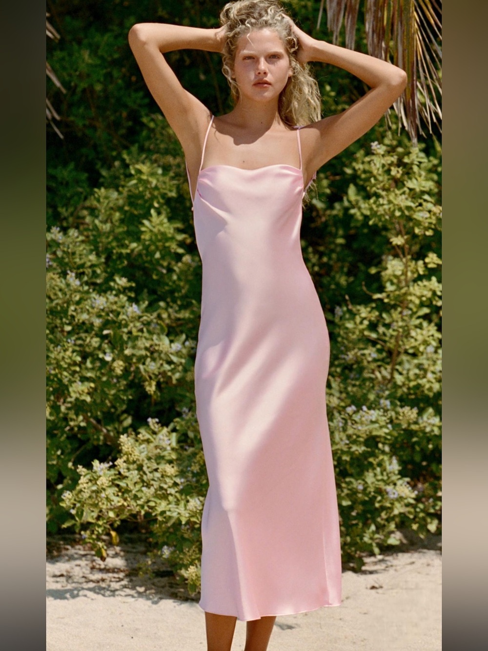 Zara Blush Pink Satin Slip Midi Dress